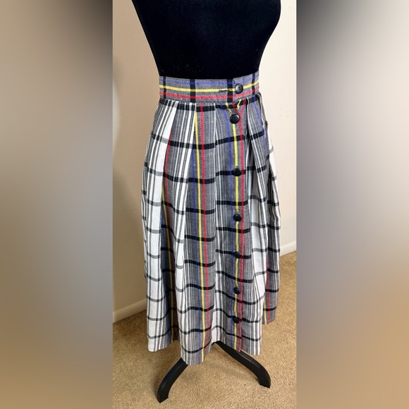 Vintage 80’s Chaus pleated striped button front preppy plaid midi skirt 2 EUC - Picture 3 of 7